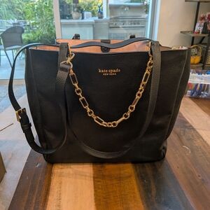 Kate Spade Black Tote with Gold Chain Accent
